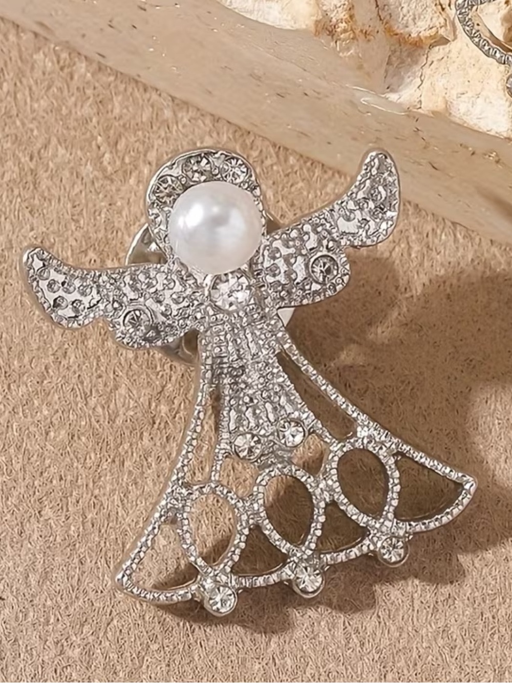 Silver Pearl Angel Brooch